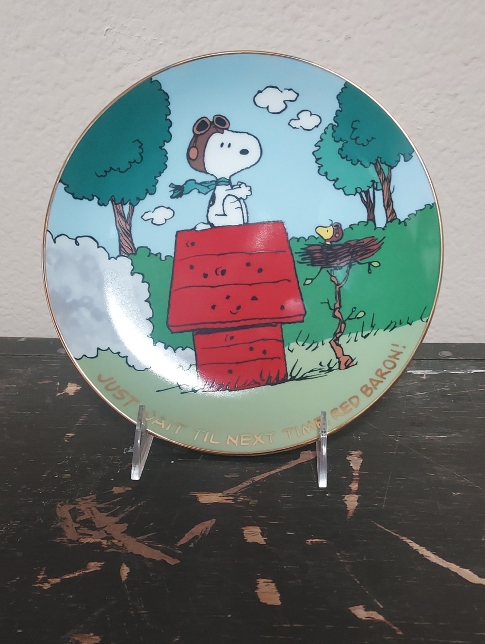 NWOT-Danbury Mint Snoopy Red Doghouse Decorative Plate with Blue Sky